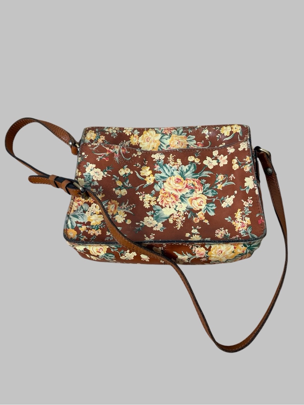Patricia Nash Vintage Brown Floral Botanical Garden Leather Crossbody Bag